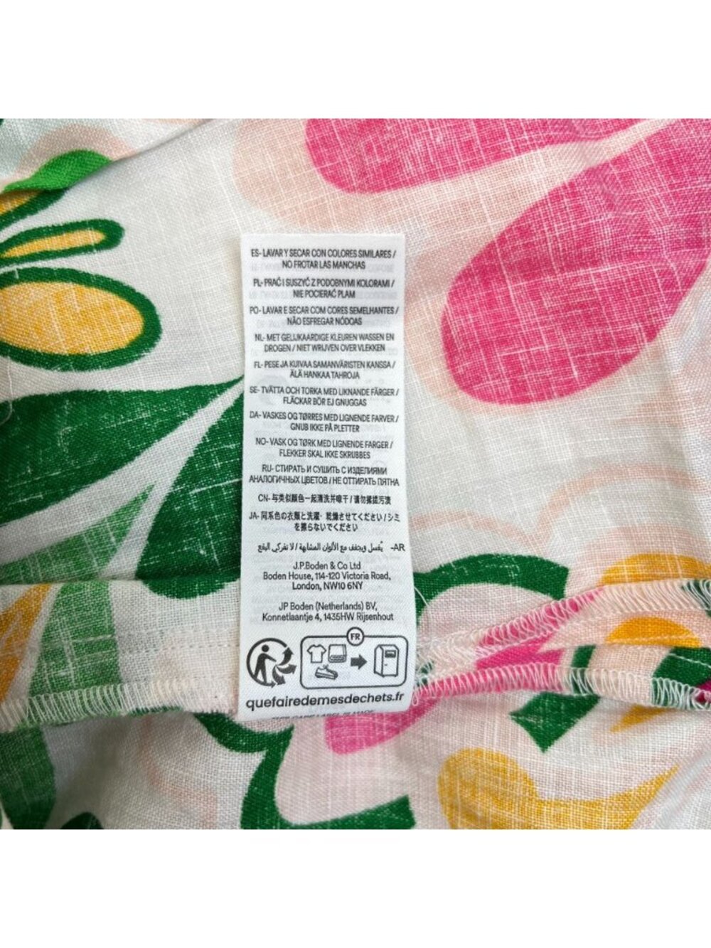 NWOT Boden Green Pink Cleo Linen Tie Waist Dress Multicolor V-Neck Size 8L - Picture 9 of 13
